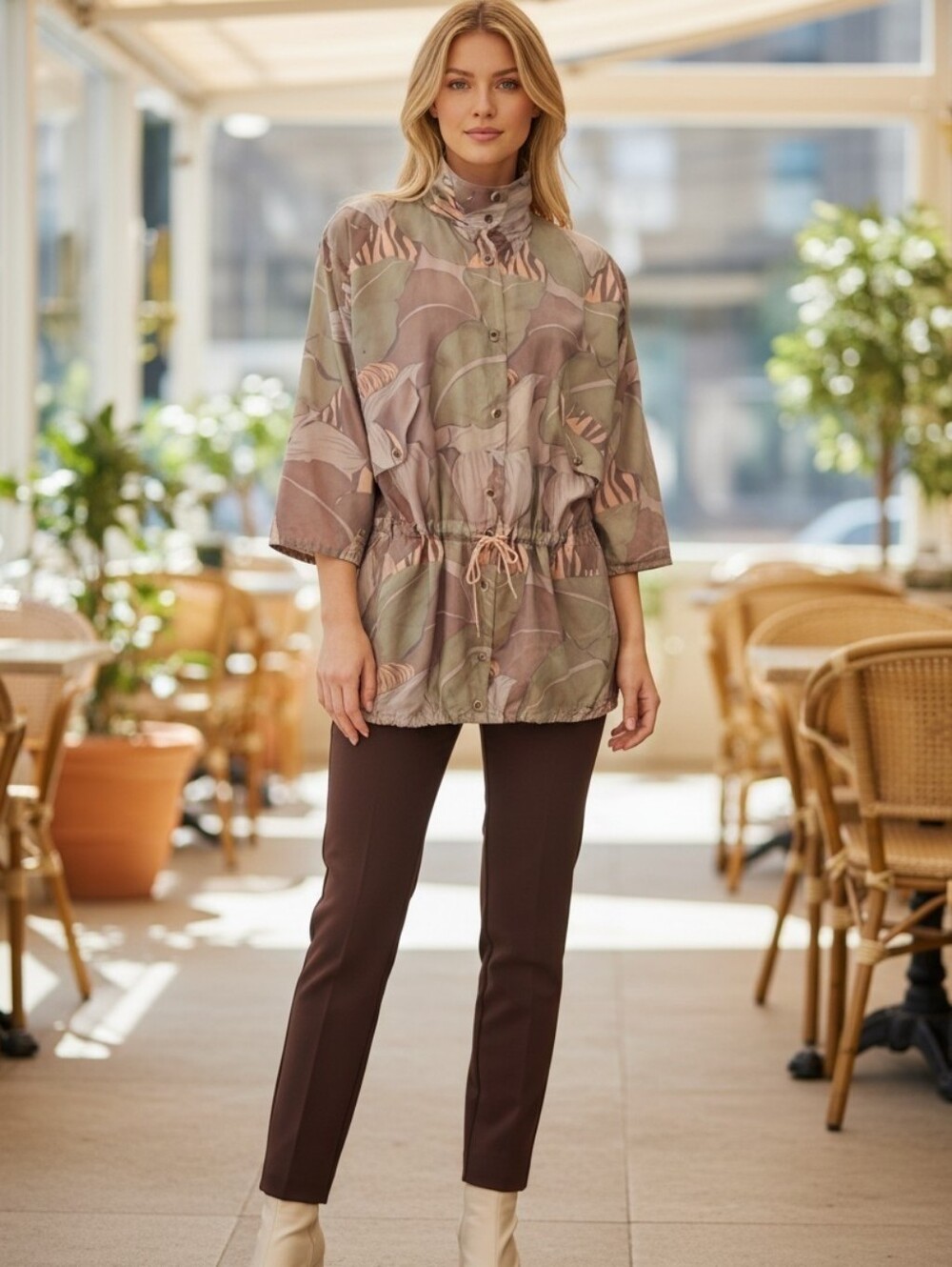 DIXX vintage safari style jacket with tiger print 3/4 sleeve coat